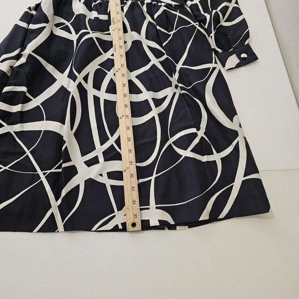 J Crew Dress Womens Size 10 Black White Silk‎ Ruffle Collar Abstract Print HO07